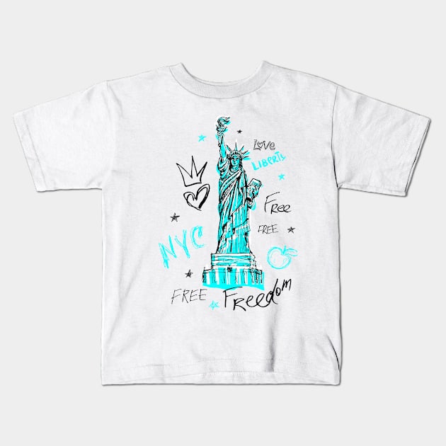 New York City, American liberty, freedom streetwear street art Kids T-Shirt by Iraida Bearlala